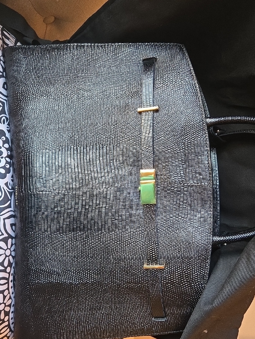 DeMellier "The Hudson" Black Lizard Effect Leather with Gold Hardware NWT - Picture 7 of 9